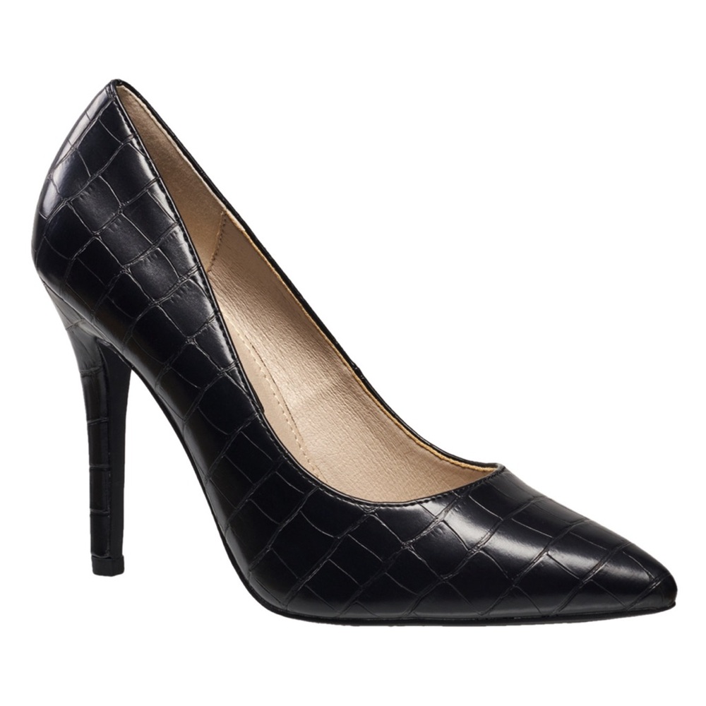 French Connection Black Croc Women’s Seirra Pumps Classic Chic Stilettos